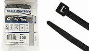 Kable Kontrol Cable Zip Ties 100 Pcs 4 Inch Black, 18 Lbs Tensile Strength, Self-locking UV Resistant Plastic Nylon Wire Ties, for Indoor or Outdoor Use