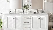 Eviva London 60 x 18 inch White Transitional Double Sink Bathroom Vanity with White Carrara Marble Countertop and Undermount Porcelain Sinks