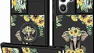 Goocrux (2in1 for Samsung Galaxy S23 Ultra Case Sunflower for Women Girls Elephant Cute Phone Cover Pretty Floral Flowers Design with Slide Camera Cover+Ring Holder Cases for S23 Ultra 5G 6.8''