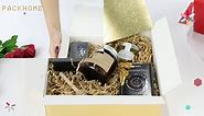 PACKHOME 10 Gold Gift Boxes 8x8x4 Inches, Bridesmaid Boxes, Paper Gift Boxes with Lids for Gifts, Crafting, Cupcake Boxes, with Greeting Cards and Satin Ribbons Glossy with Grass Texture