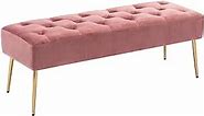 DUHOME Modern Velvet Ottoman Bench, Button-Tufted Upholstered Bedroom Benches,End of Bed Bench with Gold Base for Entryway Living Room Dining Room, Pink