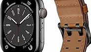 OUHENG Leather Band Compatible with Apple Watch Band 49mm 45mm 44mm 42mm, Genuine Leather Replacement Band Strap Wristband for iWatch Ultra 2/1 Series 9 8 7 6 5 4 3 2 1 SE Men Women, Retro Brown/Black