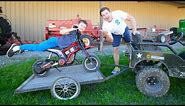 Hudson Hauls Kids Motorcycle with Army Truck | Tractors for kids