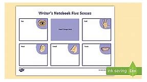 Writer's Notebook Five Senses Worksheet