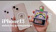 iPhone 13 unboxing & comparison to galaxy Zflip3 + MagSafe accessories 🌸 pink aesthetic 아이폰13