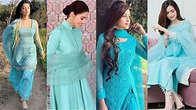 Sky Blue Colour Dress And Colour Combination | Top 20 Ferozi Colour Combination For Punjabi Suits