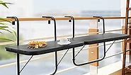 Balcony Railing Table Outdoor Hanging Folding Balcony Bar Table for Railings Patio Hanging Table on Railing Aluminium Metal Side Table Folding Adjustable 23.6"(L) x 15.7"(W) Black Set of 2