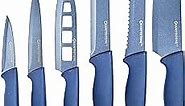 Granitestone Nutriblade Knife Set, High Grade Professional Chef Kitchen Knives Set, Knife Sets Toughened Stainless Steel w Nonstick Mineral Coating, Blue, 6 Piece