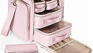 Prokva Travel Makeup Bag with 5 Removable Cases, Large Cosmetic Case Make up Organizer with Strap and Multiple Storage Pockets, Pink (Patented Design)