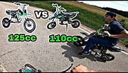 110cc vs 125cc Pit Bike Race - 15cc Make ANY Difference? Which is FASTER? (SSR Pit Bikes)