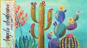 Southwest Colorful Cactus Acrylic Painting Tutorial | Live Full Length Demo