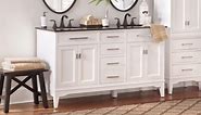 Home Decorators Collection Manor Grove 61 in. W x 22 in. D x 35 in. H Double Sink Freestanding Bath Vanity in White with Black Granite Top 13213-VS61A-WT