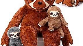 5 Pcs Sloth Plush Toy Set 13 Inch Mommy Sloth Stuffed Animal with 4 Cute Baby Sloth Plushies in Zippered Belly for Kids Birthday Gifts Home Decors Baby Shower Party Favors(Null)