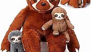 5 Pcs Sloth Plush Toy Set 13 Inch Mommy Sloth Stuffed Animal with 4 Cute Baby Sloth Plushies in Zippered Belly for Kids Birthday Gifts Home Decors Baby Shower Party Favors(Null)