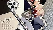 LUVI Compatible with iPhone 12 Pro Max Diamond Glitter Case Makeup Mirror with Ring Holder Kickstand Stand Bling Rhinestone Crystal Cute for Women Girls with Finger Grip Case 6.7 inch Silver