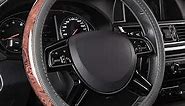 CAR PASS Wood Grain Microfiber Leather Steering Wheel Cover, Universal Fit for 14 1/2-15 inch Gray Steering Wheel, Anti-Slip Veins Design,Trucks, Suvs,Vans, Sedans (Gray)