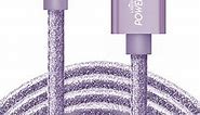 Liquipel Powertek iPad & iPhone Charger Cable, Fast Charging 6ft MFI Certified Lightning to USB Cord, Pastel Glitter Purple
