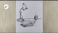 How to draw reading desk view with lamp | Pencil sketch drawing step by step