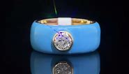 0.50 Carat Diamond Round Brilliant Bezel Solitaire & Rich Baby Blue Enamel Ring in 14k Yellow Gold
