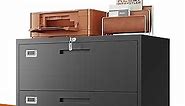 2 Drawer Lateral File Cabinet Metal Filing Cabinet with Lock Office Home Steel Lateral File Cabinet for A4 Legal/Letter Size Lockable Wide Metal Cabinet,Assembly Required(2 Drawer, Black)