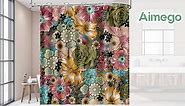 Aimego Boho Floral Shower Curtain Multi-Color Flowers Printed Bohemian Ethnic Style Shower Curtain Set with 12 Hooks for Bathroom Decor Accessories Bathtub Curtain, 72"×72"