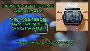 How to set the time and alarm on a vintage 1980s Armitron LCD wristwatch watch review 40/6161
