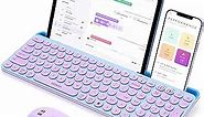 seenda Bluetooth Keyboard and Mouse for iPad, Multi-Device Bluetooth + 2.4G Wireless Keyboard Mouse with Tablet Holder for MacBook/Windows Computer, iOS/Andriod Tablet Phone, Blue & Purple