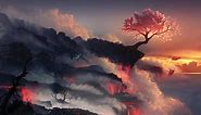 Cherry Blossom Tree On The Volcano Live Wallpaper - MoeWalls