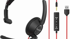 BINNUNE USB PC Wired Headset with Microphone for Voice Calls,Skype - 3.5mm Laptop Headphone with in-Line Volume Control & Mute Button for Home Office, School, Remote Learning (Mono)
