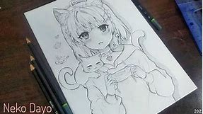 How to draw a cute anime cat girl | Neko Dayo [ Anime sketch ]
