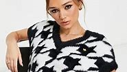 adidas Originals houndstooth fluffy sweater vest in black and white | ASOS
