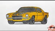 How to draw a CHEVROLET CAMARO Z28 1970 / drawing car / coloring chevy camaro rs 1973 muscle car
