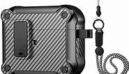 Valkit for Airpods 3rd Generation Case Cover with Lock, Cool AirPods 3 Case with Lanyard for Men Women Carbon Fiber Texture Hard Shell Air Pod 3 Case for AirPod 3rd Gen Case 2021, Black