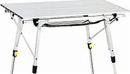 PORTAL Outdoor Folding Portable Picnic Camping Table with Adjustable Height Aluminum Roll Up Table Top Mesh Layer, Silver
