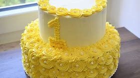 Easy two tier birthday cake at home, Rosette birthday Cake, yellow rosette cake