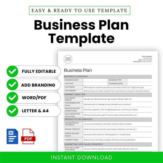 QuickBizDocs Business Plan Template (Word, PDF) - Shop