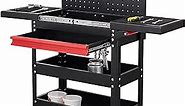 WIILAYOK Tool Cart, 3 Tier Rolling Tool Cart on Wheels with Storage Drawers & Sliding Top, Removable Pegboard, Industrial Service Utility Tool Cart for Mechanics, Garage, Workshop