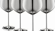 Stainless Steel Wine Glasses Set of 4, 18oz Unbreakable Metal Wine Glass, Fancy, Unique Wine Goblets for Outdoor, Travel, Camping and Pool, Ideal Gift for Wine Lovers (Silver)