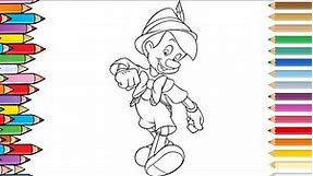 Lets colour kids favorite cartoon character Pinocchio, how to colour a Pinocchio with kids drawing
