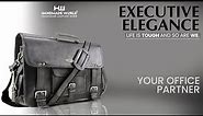Executive Elegance Black Leather Messenger Bag By Handmade World | Briefcase |