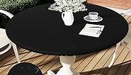 smiry Round Table Cloth Cover, Elastic Fitted Flannel Backed Vinyl Tablecloths for 36"-44" Round Tables, Waterproof Wipeable Table Covers for Indoor, Outdoor, Picnic and Camping, Black