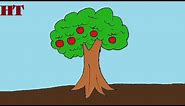 how to draw apple tree step by step | Fruits drawing easy