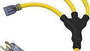 Clear Power 2ft 3 Outlet Generator Extension Cord Adapter with W Splitter, Lighted Ends, 30Amp 3 Prong Twist Lock Plug, Oil, Water & Weather Resistant Flame Retardant, Yellow, DCOC-0136-DC