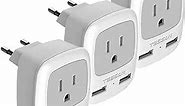 European Travel Plug Adapter 3 Pack, TESSAN International Power Adaptor 2 USB, Type C Outlet Adapter Charger USA to Most of Europe EU Spain Iceland Italy Germany France Israel