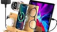 Bamboo Phone Wireless Charging Station, iPhone Wireless Docking Station for Multiple Devices, Nightstand Organizer, Wireless Charger Compatible with iPhone/Apple Watch/AirPods/ipad