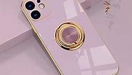 Omorro for Rose Gold iPhone 11 Case for Women Girls Kickstand Ring Holder 360 TPU Rotation Rings Cases with Stand Glitter Plating Edge Work with Magnetic Mount Slim Luxury Case Girly Cover Case Purple