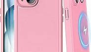 COOLQO Magnetic for iPhone 13 Case iPhone 14 Case 2X[Tempered Glass Screen Protector+Camera Lens Protectors] Shockproof Protective Phone Case for iPhone 13/14, Pink