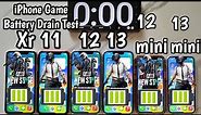 iphone Xr vs 11 vs 12 vs 13 vs 12mini vs 13mini Full Gaming Battery Drain Test || BGMI Drain Test!!