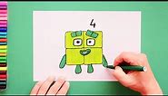 How to draw Number 4 (Numberblocks)