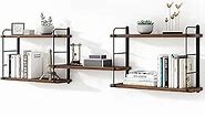Wall Mounted Floating Shelves - Rustic Wall Decor Wood Shelves for Bedroom, Living Room, Bathroom and Kitchen Storage, Easy Installation Hanging Shelves (5, Brown)
